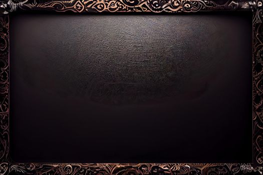 ornate black and gold rectangular picture frame mockup, neural network generated art. Digitally generated image. Not based on any actual scene or pattern.