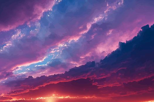 illustration of the Beautiful pastel pink and purple skies and clouds at night as the sun sets. Beautiful sky and clouds.