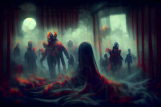 creepy fantastic nightmare alien creatures, neural network generated art. Digitally generated image. Not based on any actual scene or pattern.
