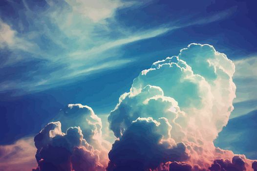 Illustration of the cloudy blue sky. Beautiful sky and clouds.