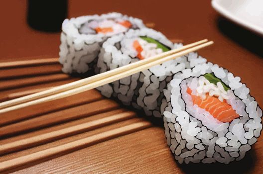 illustration of delicious sushi rolls.