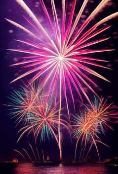 Abstract fireworks background. Fireworks light up in the sky, concept of celebration