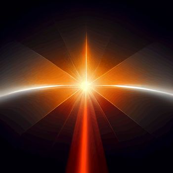 orange Light Lens flare on black background. Lens flare with bright light isolated with a black background.