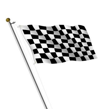 A Chequered flag pole 3d illustration on white with clipping path