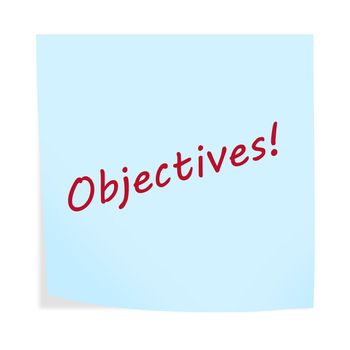 An Objectives 3d illustration post note reminder on white with clipping path
