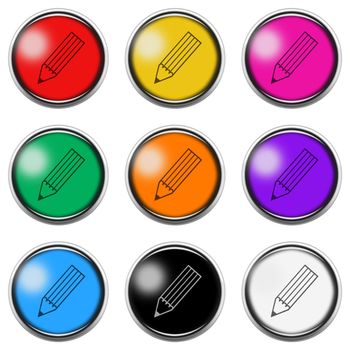 A Pencil sign button icon set isolated on white with clipping path 3d illustration