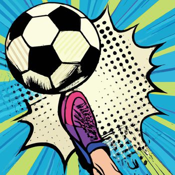 pop art illustration of soccer ball being kicked.