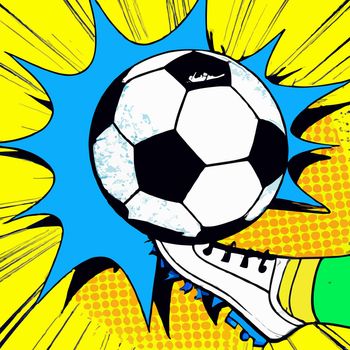 pop art illustration of soccer ball being kicked.