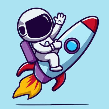 Cartoon illustration of astronaut in his spaceship. cute astronaut animated.