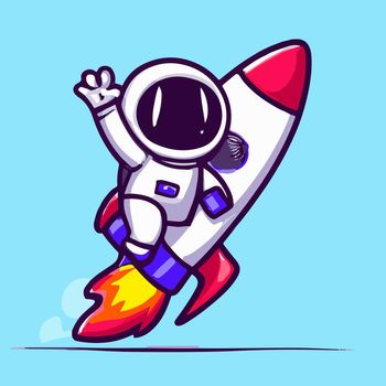 Cartoon illustration of astronaut in his spaceship. cute astronaut animated.