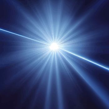 blue Light Lens flare on black background. Lens flare with bright light isolated with a black background.