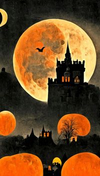 halloween night illustration with full moon and castle in the background. halloweEn illustration.
