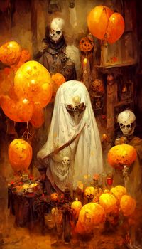 halloween party, pumpkin head ghost illustration. hallowen illustration.