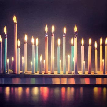 Image of jewish holiday Hanukkah background with menorah and burning candles.