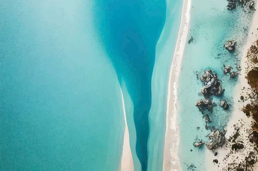 Beach and waves from above. water background from the top. Summer attacks from the air. Aerial view of a blue ocean.