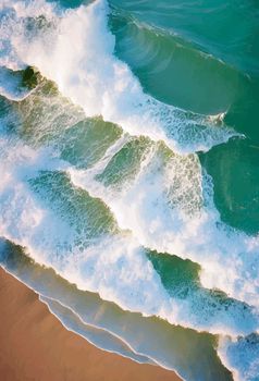 Beach and waves from above. water background from the top. Summer attacks from the air. Aerial view of a blue ocean.