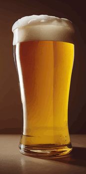 illustration of a mug of cold beer on a wooden table.