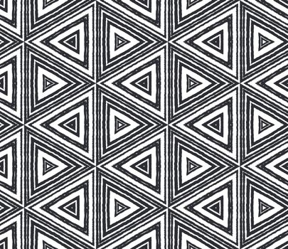 Striped hand drawn pattern. Black symmetrical kaleidoscope background. Textile ready enchanting print, swimwear fabric, wallpaper, wrapping. Repeating striped hand drawn tile.