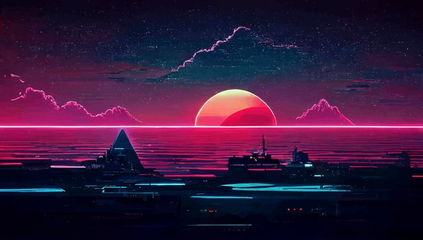 background retro Synthwave. Geometric retro Background illustration. illustration for wallpaper