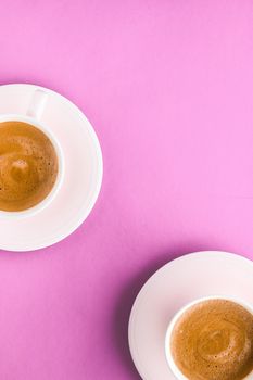 Drinks menu, italian espresso recipe and organic shop concept - Cup of hot french coffee as breakfast drink, flatlay cups on pink background