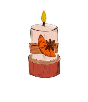 A lit candle. Wax candle illustration.