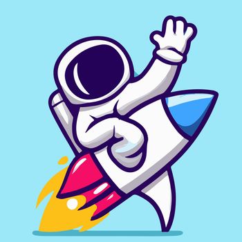 Cartoon illustration of astronaut in his spaceship. cute astronaut animated.