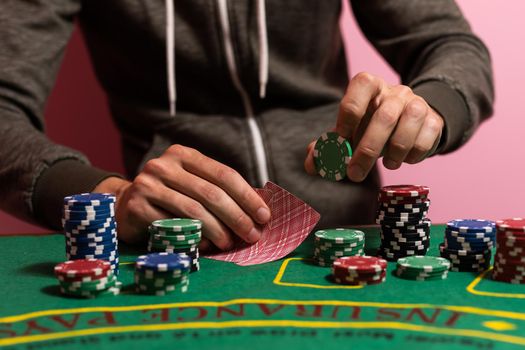 The player makes a bet in poker