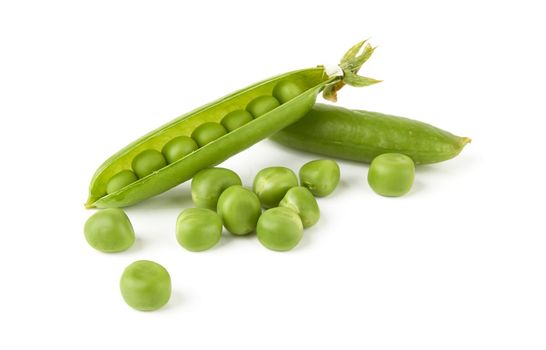 Fresh green peas isolated on white background