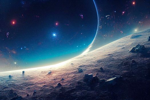 Cosmic landscape, colorful science fiction wallpaper with endless outer space