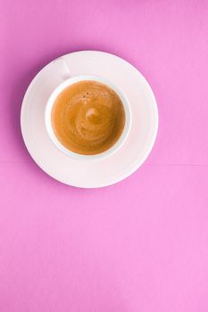 Drinks menu, italian espresso recipe and organic shop concept - Cup of hot french coffee as breakfast drink, flatlay cups on pink background