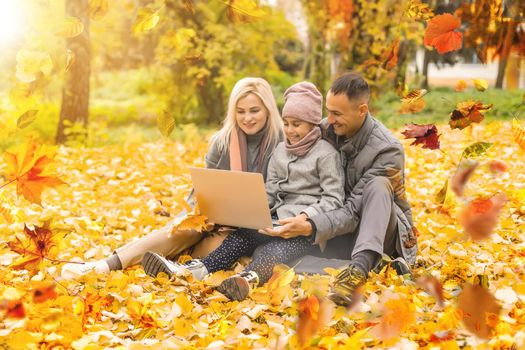 happy family in autumn park. High quality photo