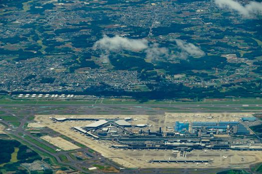 Narita International Airport (shooting from plane). Shooting Location: Chiba prefecture