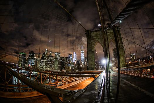 Night Brooklyn Bridge. Shooting Location: New York, Manhattan