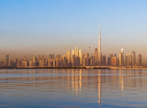 Dubai, UAE - 02.11.2022 - View of Dubai skyline, shot made from Dubai creek harbor