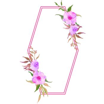 watercolor flower frame. Watercolor wreath with flowers,foliage and branch