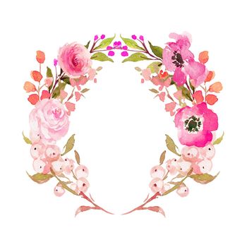 watercolor flower frame. Watercolor wreath with flowers,foliage and branch. illustration