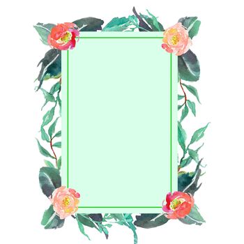 watercolor flower frame with wild flowers, hand drawn template, perfect for wedding or birthday invitations