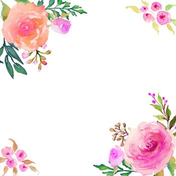 watercolor flower frame backgrounds. Wedding seasonal flower card. Floral watercolor composition. Elements isolated