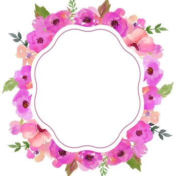 watercolor flower frame circle. Card with exotic greens, leaves and flowers. Tropical Wedding Concept. decorative greeting card or invitation design background