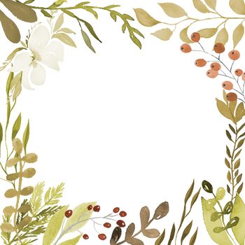 watercolor flower frame design Watercolor wreath with flowers,foliage and branch. illustration