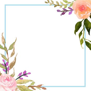 watercolor flower frame. design frame. Natural spring wedding card. All elements are isolated.