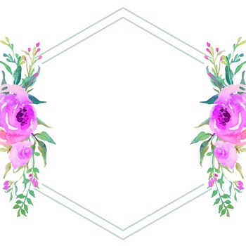 watercolor flower frame border. Floral wedding invitation elegant invitation card design on white background