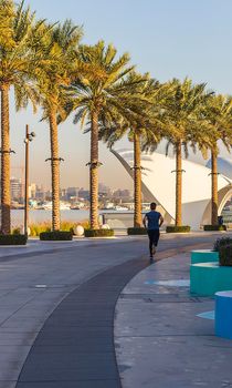 Mid aged man jogging in the morning