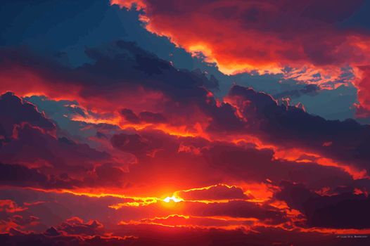illustration of the Beautiful orange sky and clouds at sunset. orange sunset, golden sky