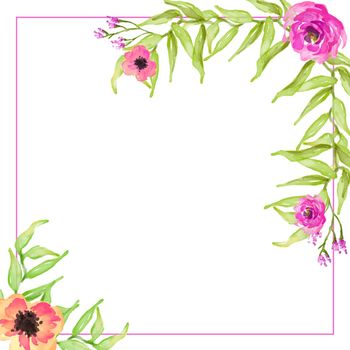 watercolor flower frame backgrounds. Card template on a white background.