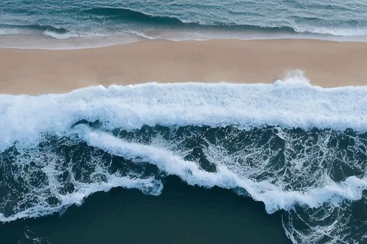 Beach and waves from above. water background from the top. Summer attacks from the air. Aerial view of a blue ocean.