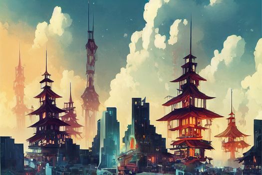 Jamestown abstract city 2d Anime illustration V2 High quality 2d illustration