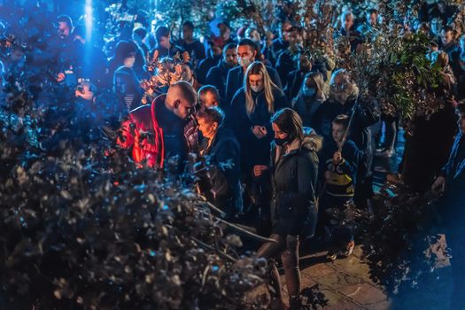 Montenegro, Budva 7.01. 2021: Christian Christmas in Montenegro, the feast of the oak branch. People burn an oak branch in honor of Christmas.