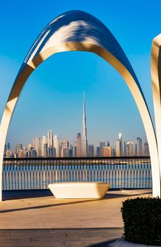 Dubai, UAE - 02.11.2022 - View of Dubai skyline, shot made from Dubai creek harbor
