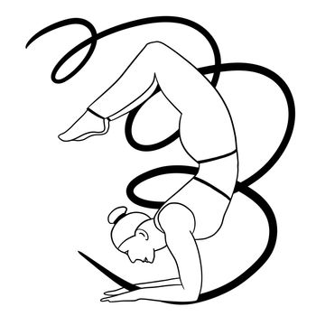 Hand drawn illustration of byoung slim woman in yoga pose. Modern black monochrome design for balance harmony wellness self help concept. Relaxation exercise fitness body sport gymnastics